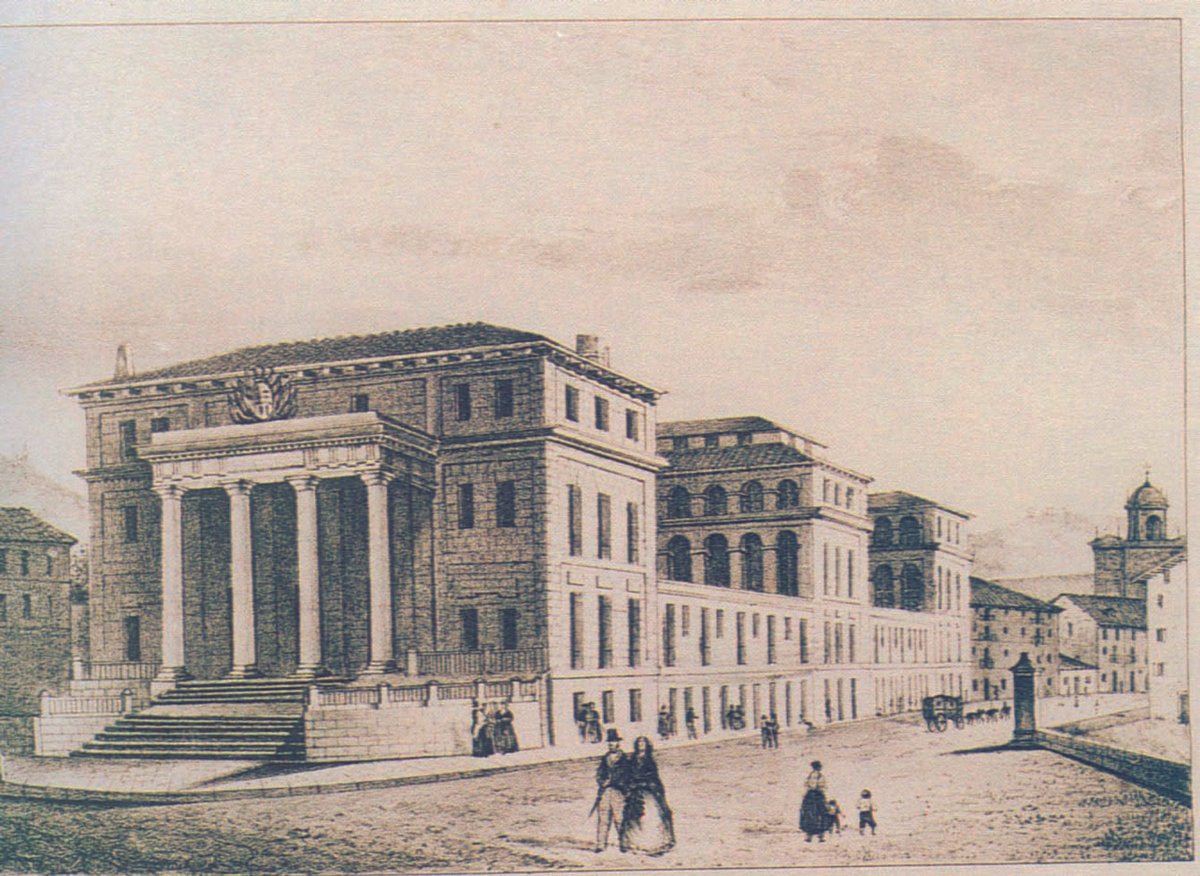 Hospital de Atxuri (s. XIX) AUTORIA/EGILEA: 1842ko grabadua / Grabado del año 1842 In Gondra J; Villanueva A.: Hospitales Civiles de Bilbao. Vitoria-Gasteiz, Eusko Jaurlariza, 2008.